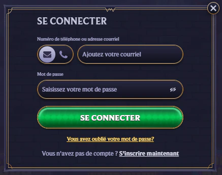 Formulaire de connexion au compte LolaJack avec e-mail et mot de passe